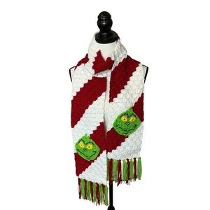Grinch Scarf Red White Candy Cane Stripe Handcrafted Crochet Christmas Holiday